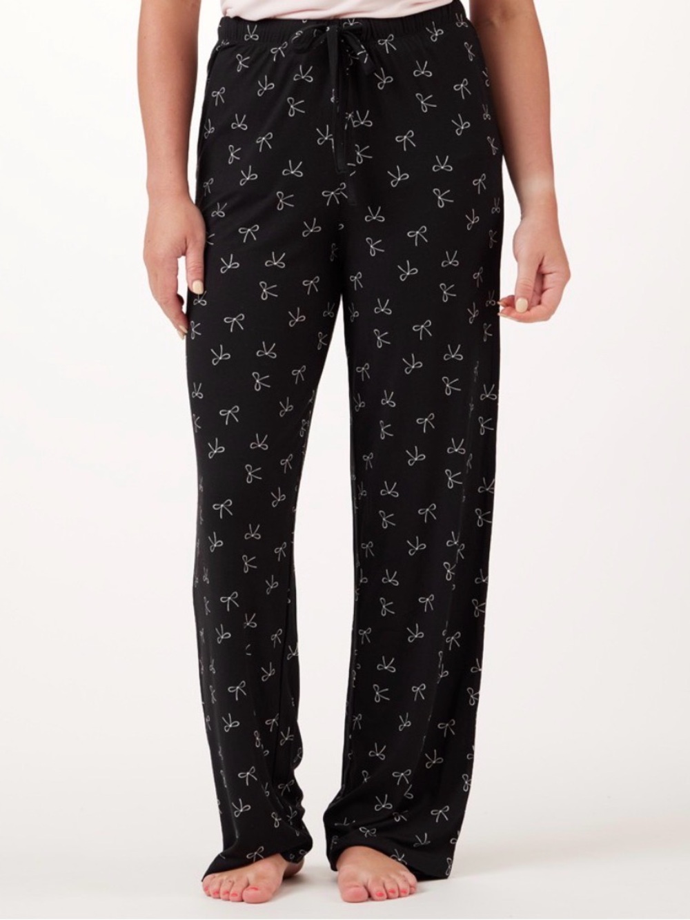 Mia & Tess Black Bow-Print Lounge Pants Sz M